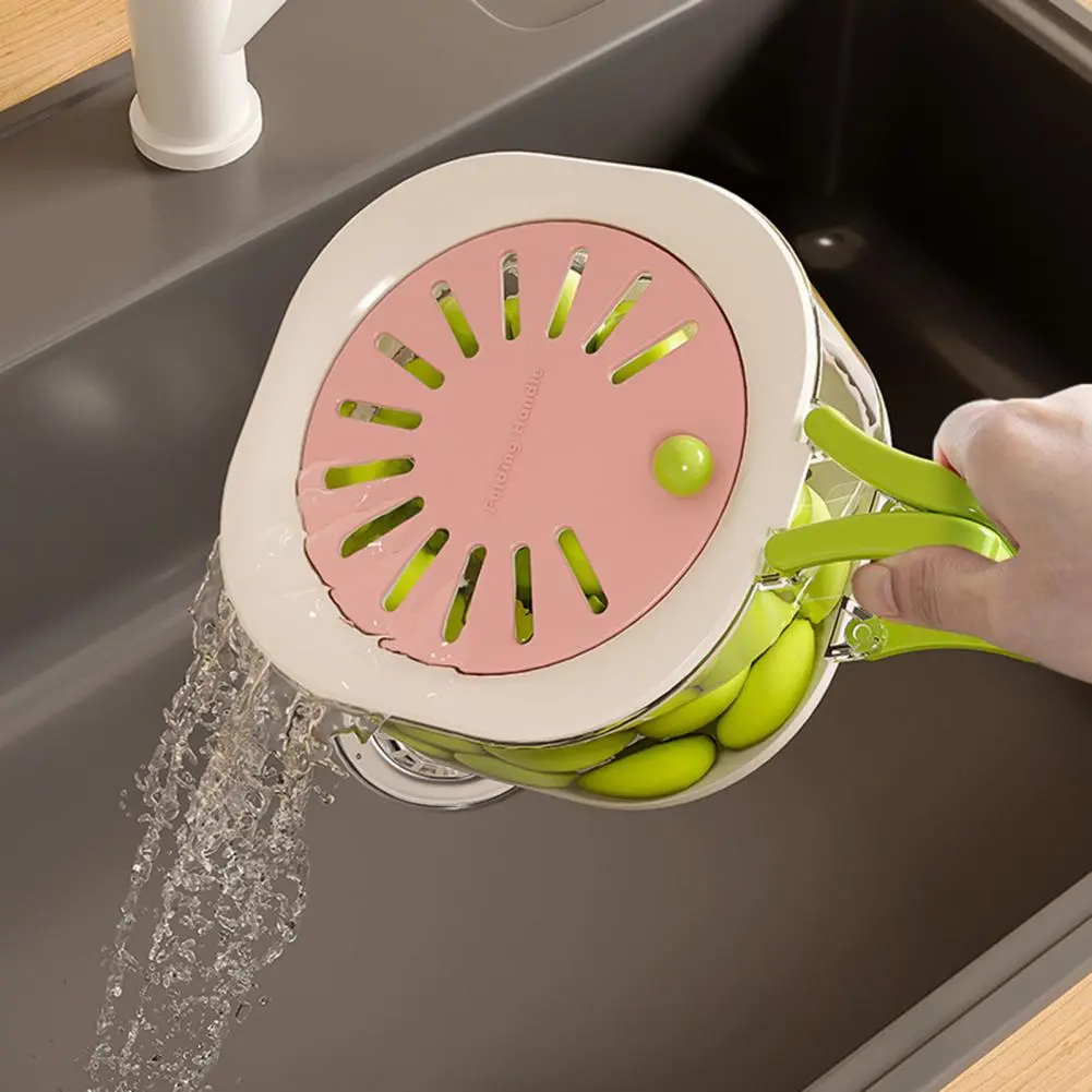 Outdoor Use Vegetable Strainer Efficient Fruit Strainer with Folding Handles Lid for Washing Fruits Vegetables for Berry