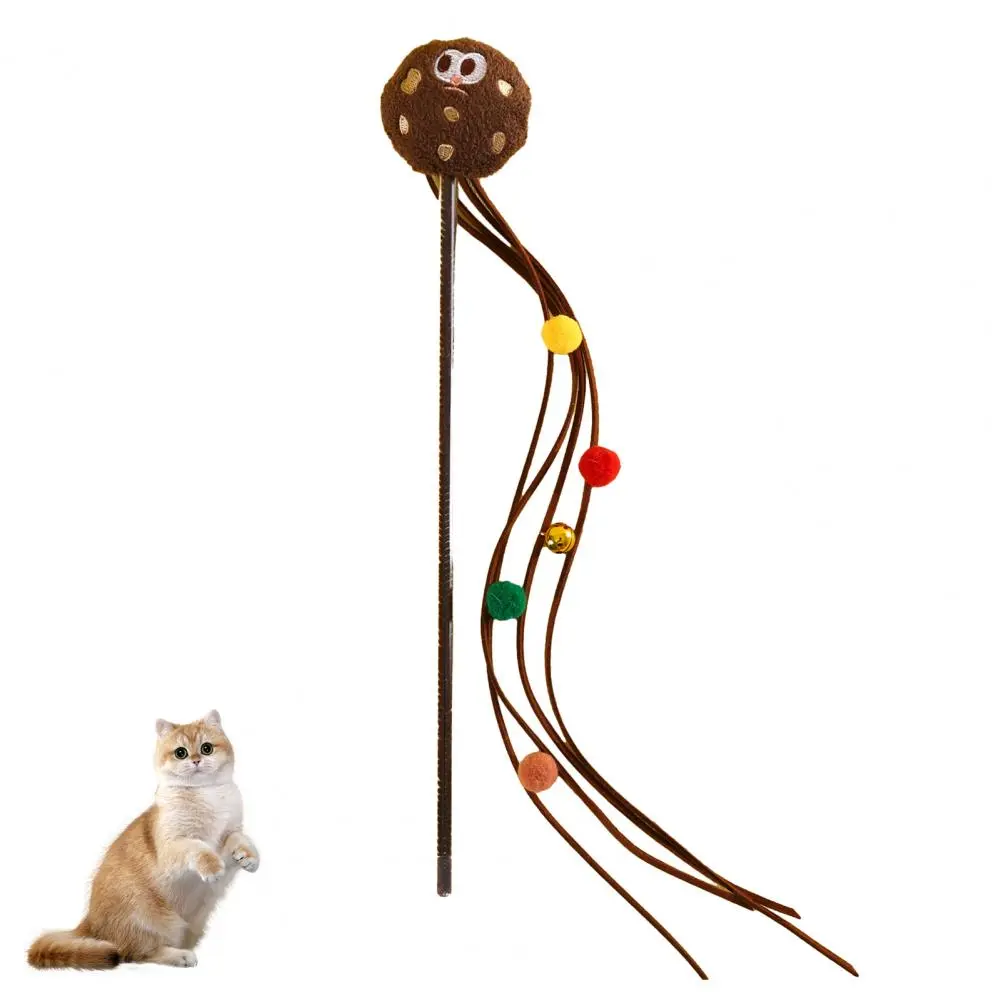 Cat Toy Cat Teaser Wand with Cartoon Plush Figures Colorful Rod Fun Pet Teasing Stick for Indoor Cats Bell Pompom Balls Odorless