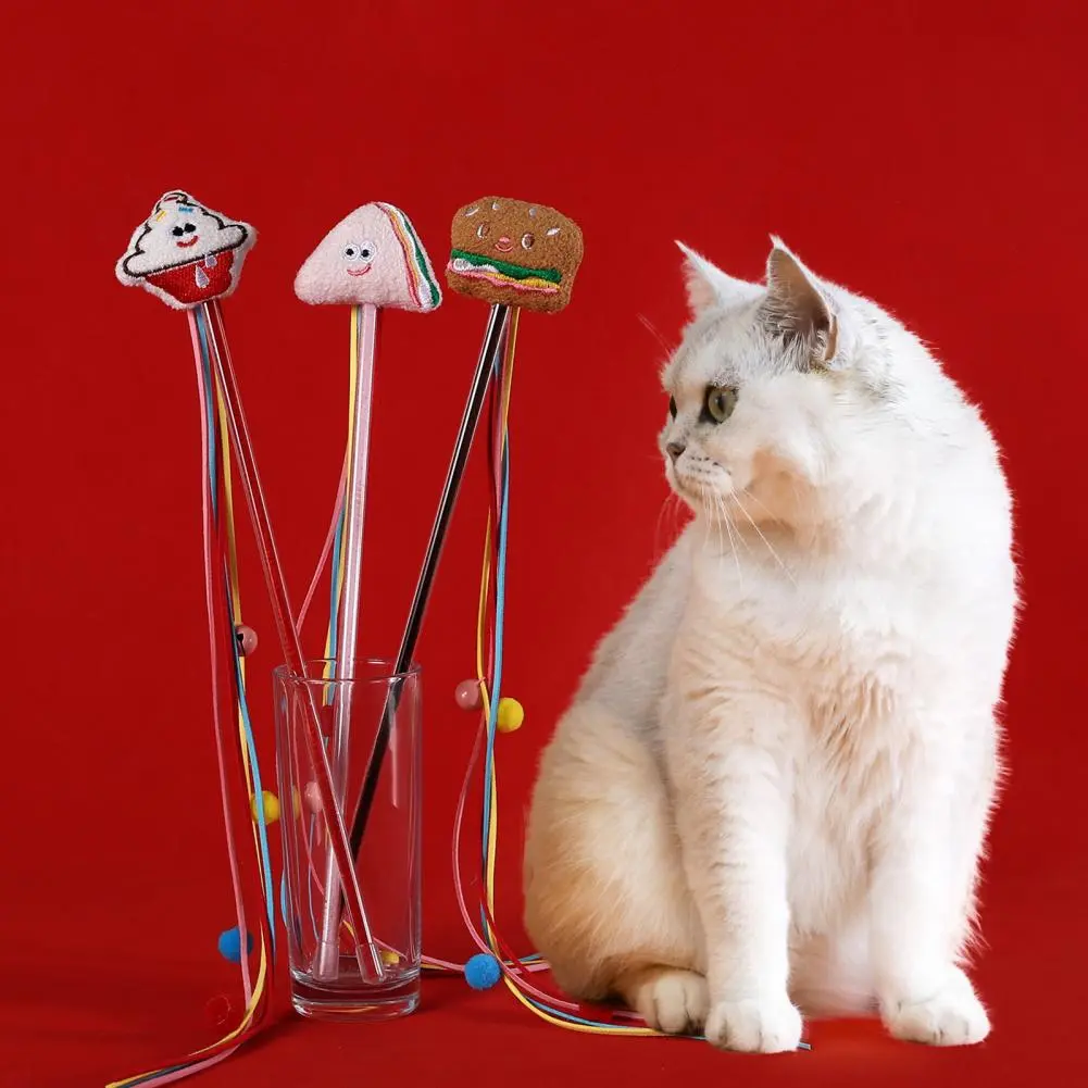 Cat Toy Cat Teaser Wand with Cartoon Plush Figures Colorful Rod Fun Pet Teasing Stick for Indoor Cats Bell Pompom Balls Odorless