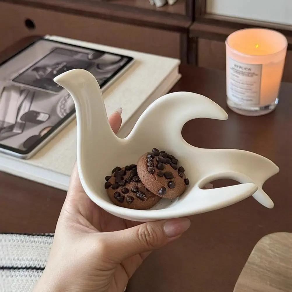 Cream Mini Bowl Ceramic Pigeon Seasoning Dish Leaf Soy Sauce Plate Set Kitchen Supplies for Dipping Snacking Cute for Vinegar