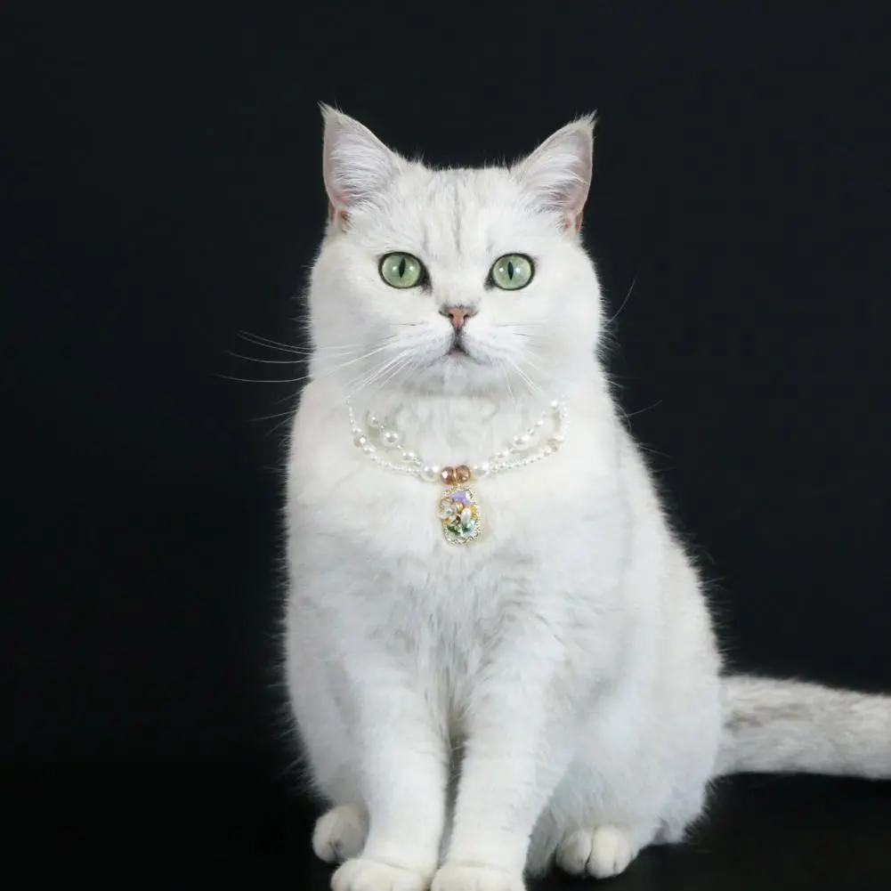 Gorgeous Palace-collar for Pets Pet Dress-up Jewelry Faux Pearl Collar with Enamel Pendant for Dogs Cats Double-layer for Puppy