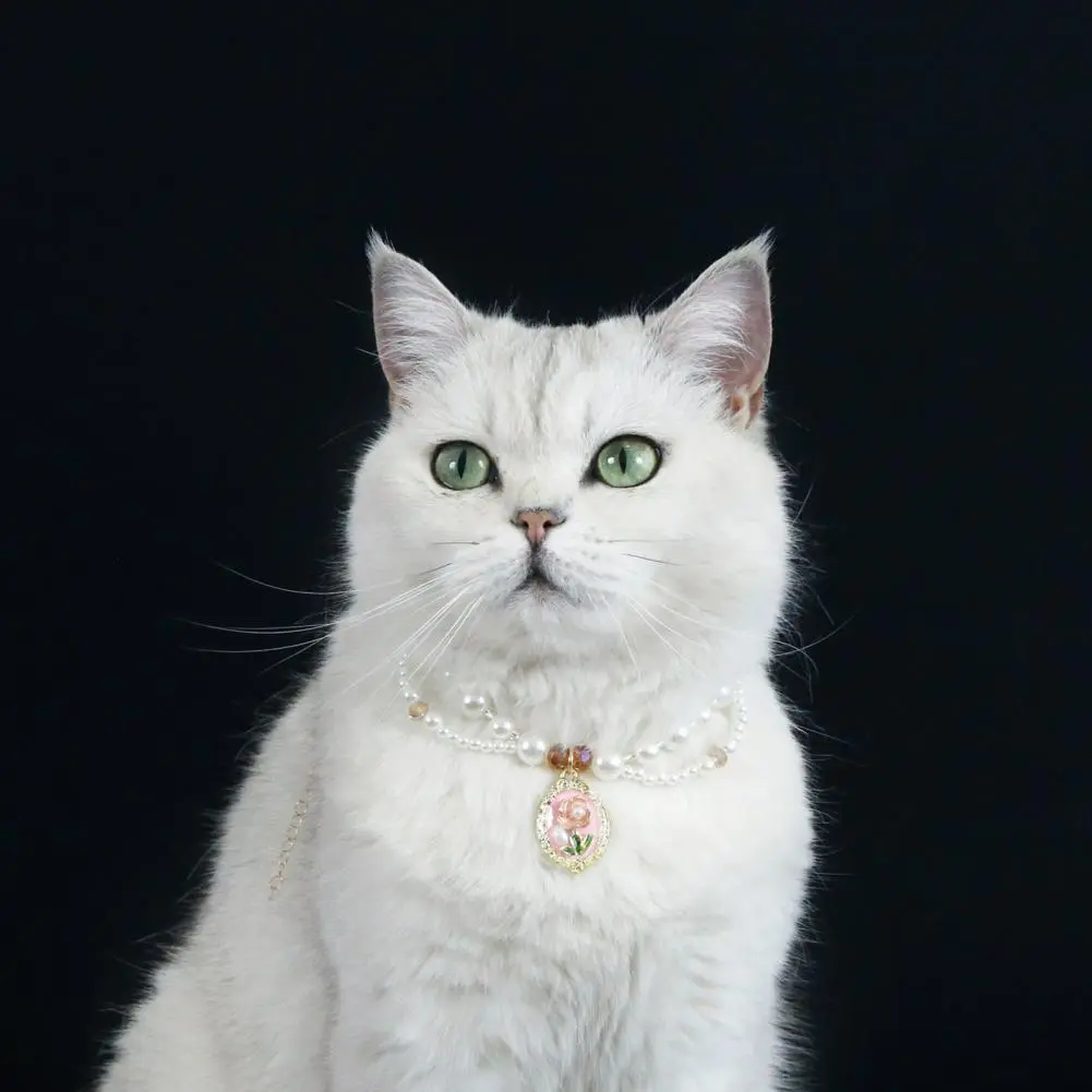 Gorgeous Palace-collar for Pets Pet Dress-up Jewelry Faux Pearl Collar with Enamel Pendant for Dogs Cats Double-layer for Puppy
