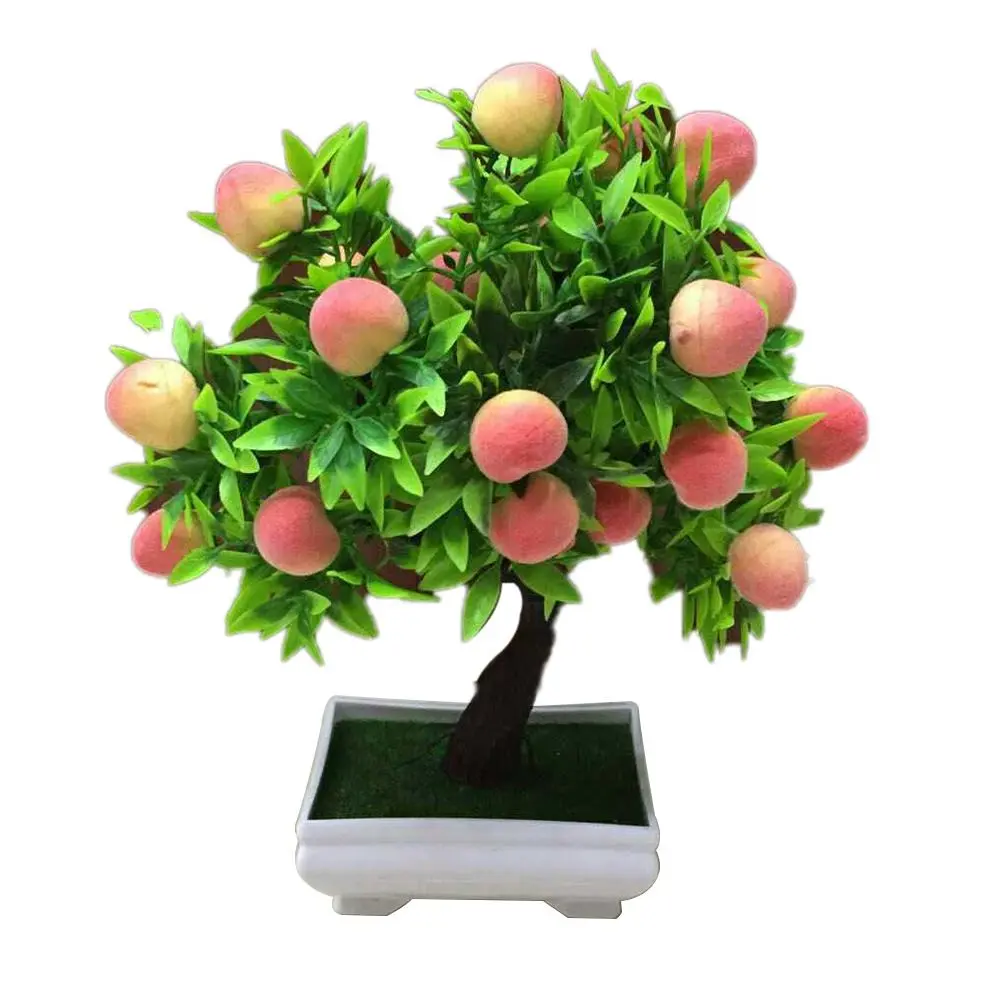 Fancy Simulation Bonsai Eye-catching Delicate Colorful Vivid Potted Faux Peach Fruit Tree  Faux Bonsai Natural