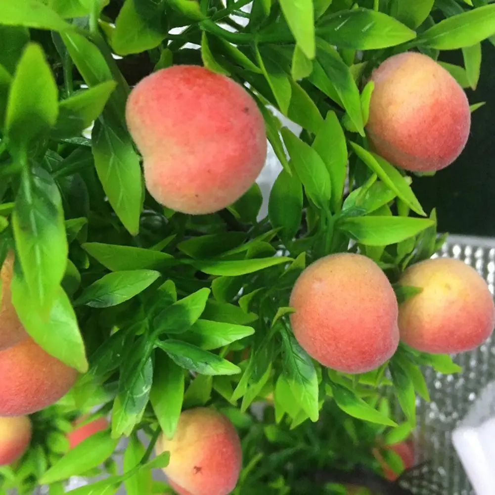 Fancy Simulation Bonsai Eye-catching Delicate Colorful Vivid Potted Faux Peach Fruit Tree  Faux Bonsai Natural