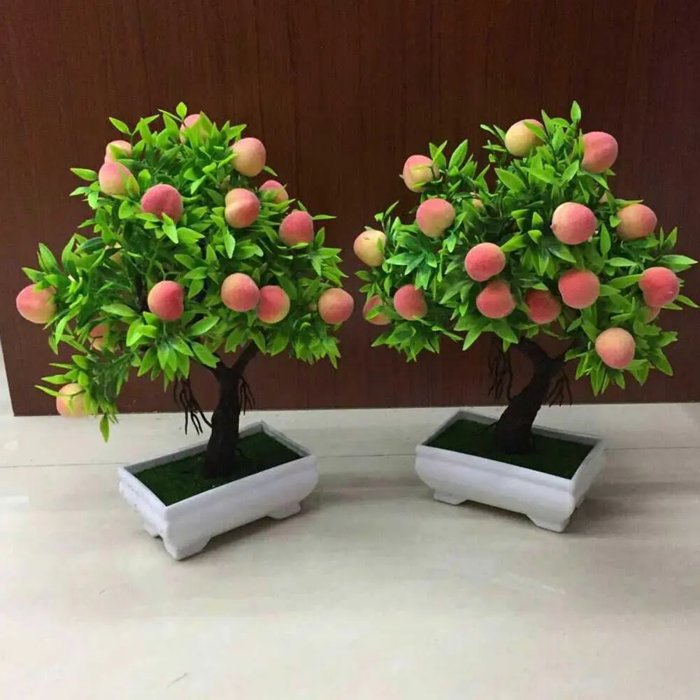 Fancy Simulation Bonsai Eye-catching Delicate Colorful Vivid Potted Faux Peach Fruit Tree  Faux Bonsai Natural