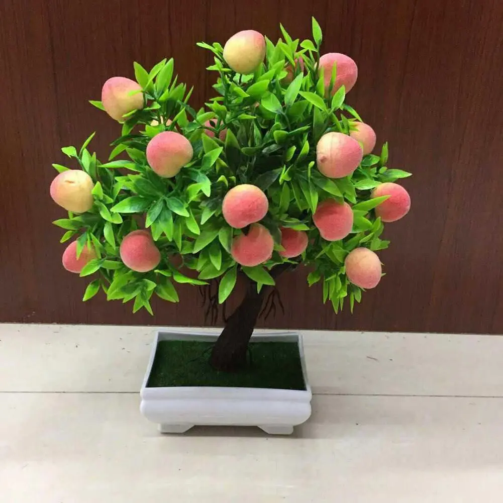 Fancy Simulation Bonsai Eye-catching Delicate Colorful Vivid Potted Faux Peach Fruit Tree  Faux Bonsai Natural