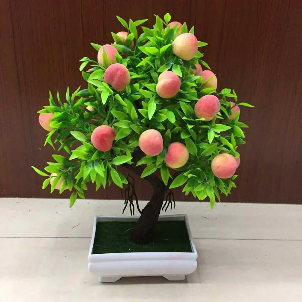 Fancy Simulation Bonsai Eye-catching Delicate Colorful Vivid Potted Faux Peach Fruit Tree  Faux Bonsai Natural