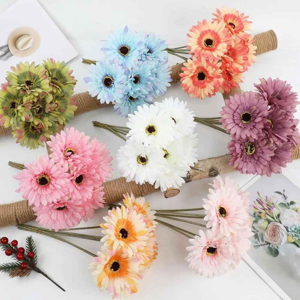 Vivid Fake Gerbera Blooms Real Touch Artificial Gerbera Daisies Bouquet for Wedding Party Table Centerpiece Faux for Indoor
