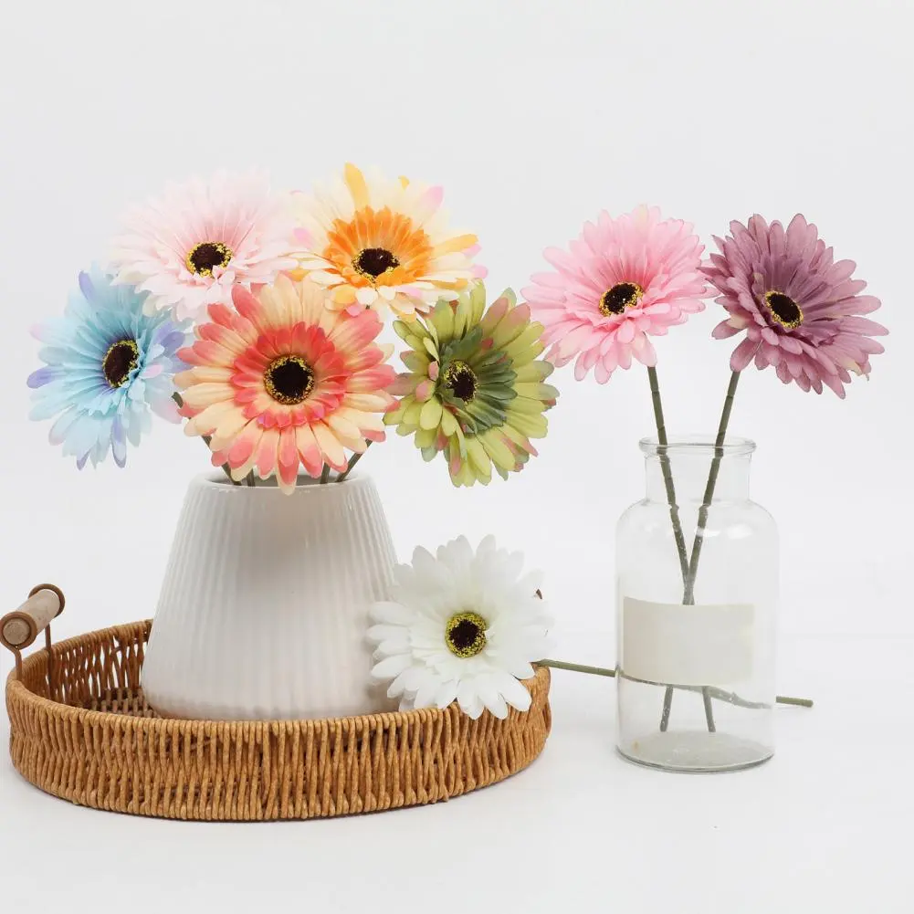 Vivid Fake Gerbera Blooms Real Touch Artificial Gerbera Daisies Bouquet for Wedding Party Table Centerpiece Faux for Indoor