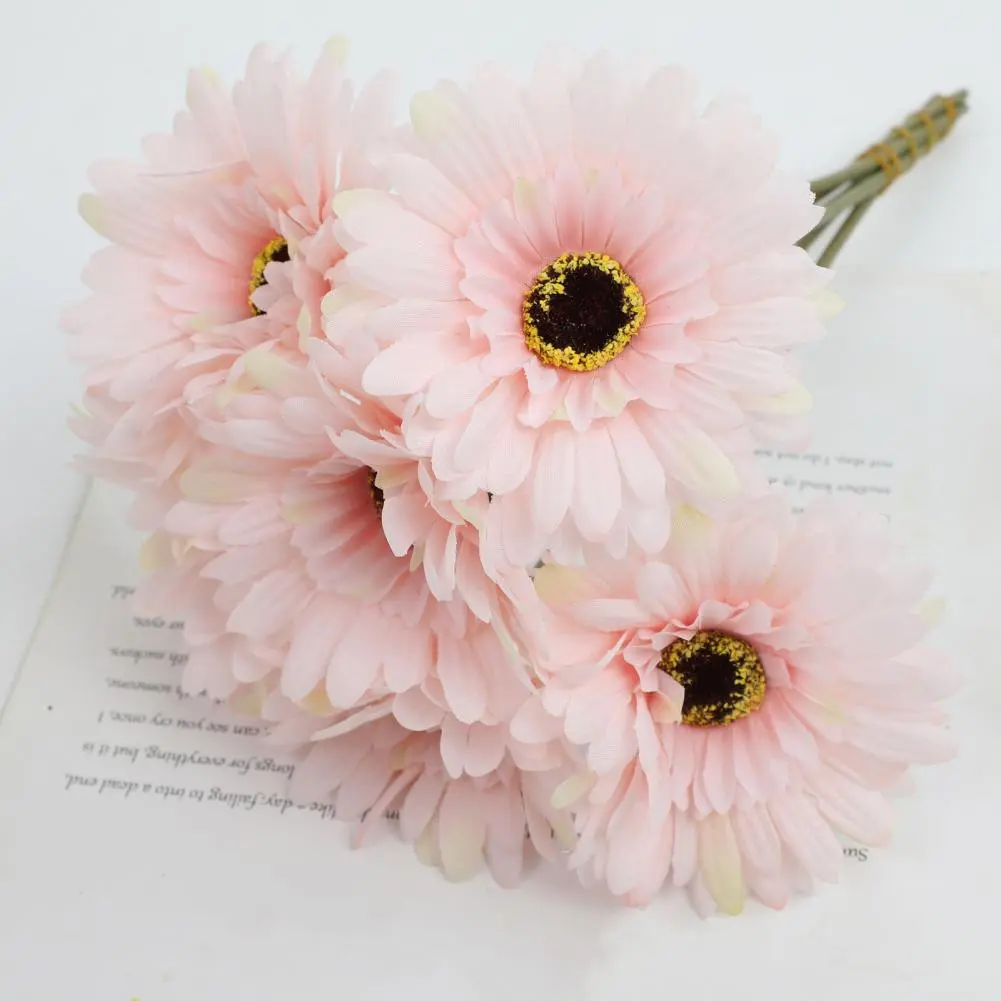 Vivid Fake Gerbera Blooms Real Touch Artificial Gerbera Daisies Bouquet for Wedding Party Table Centerpiece Faux for Indoor