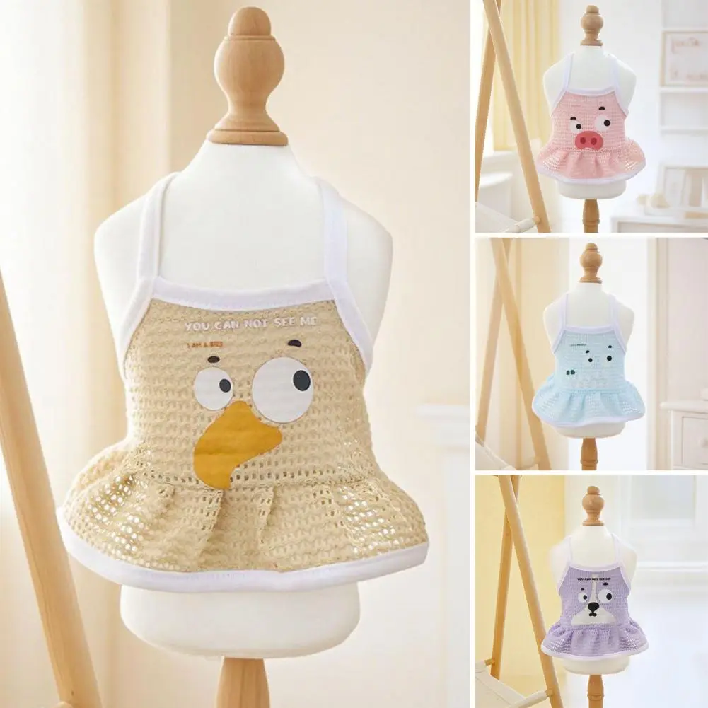 Dog Shirt Cartoon Hollow Pet Vest for Small Medium Dogs Cats Breathable Tank Top with Pleated Hem Cute Summer Clothes Outfit