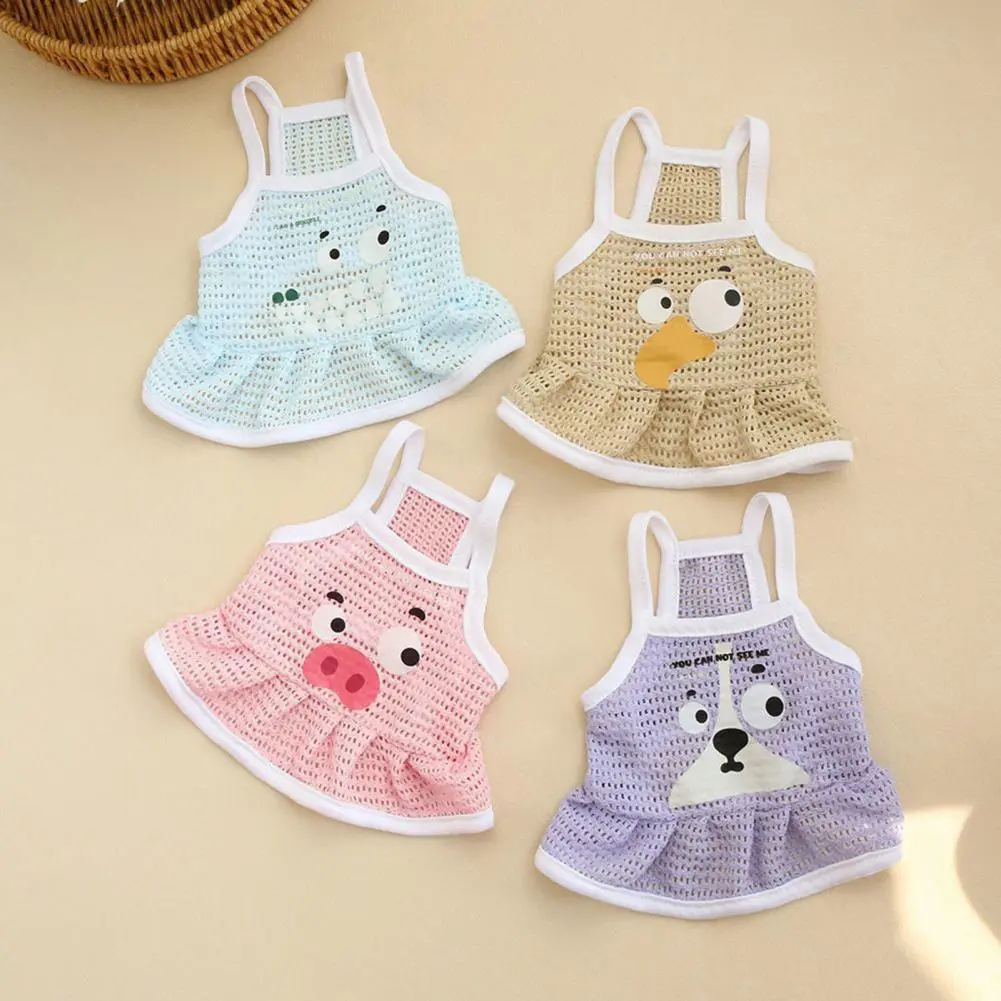 Dog Shirt Cartoon Hollow Pet Vest for Small Medium Dogs Cats Breathable Tank Top with Pleated Hem Cute Summer Clothes Outfit