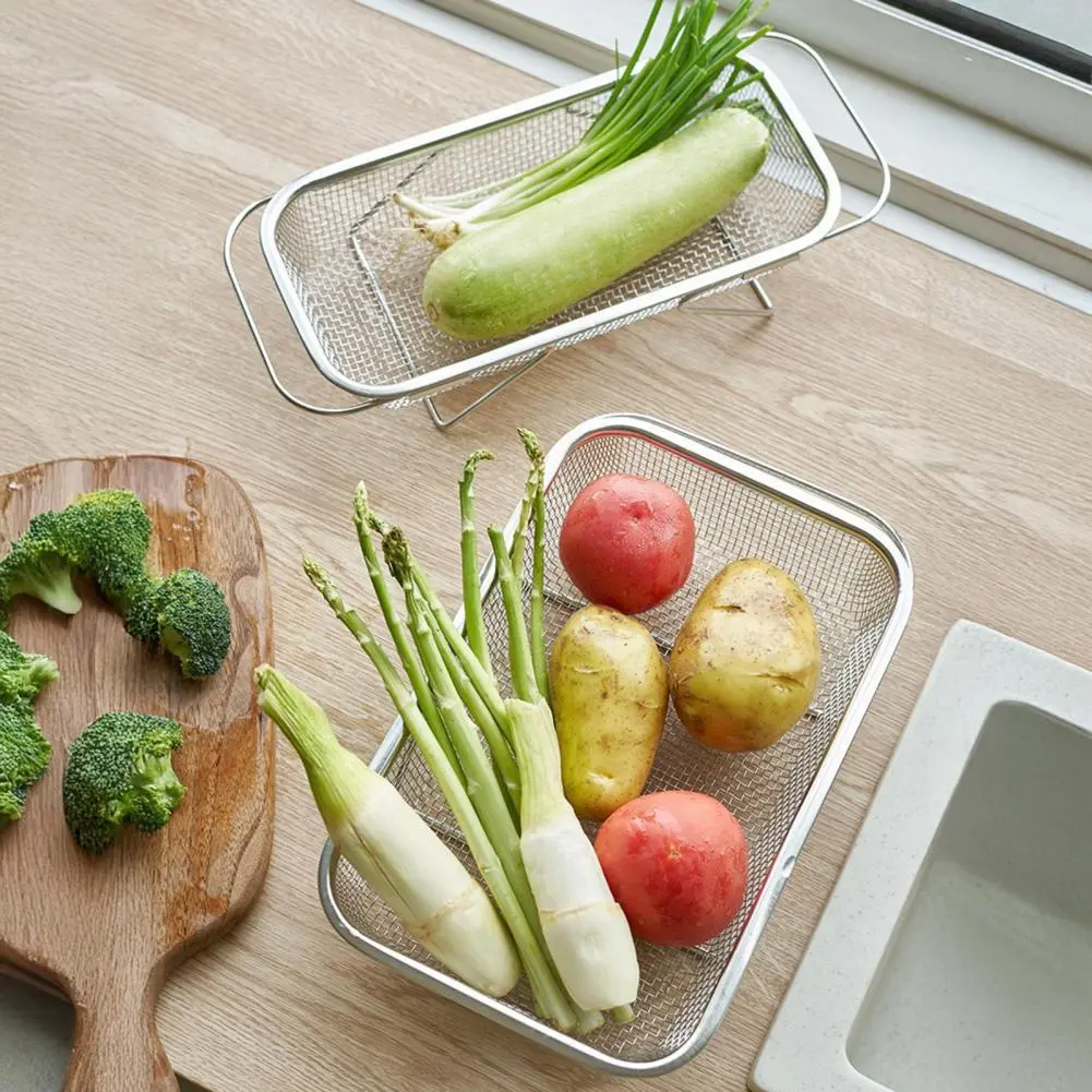 Retractable Handle Dish Drying Rack Expandable Sink Strainer Basket with Retractable Design for Strong Load-bearing for Kitchen