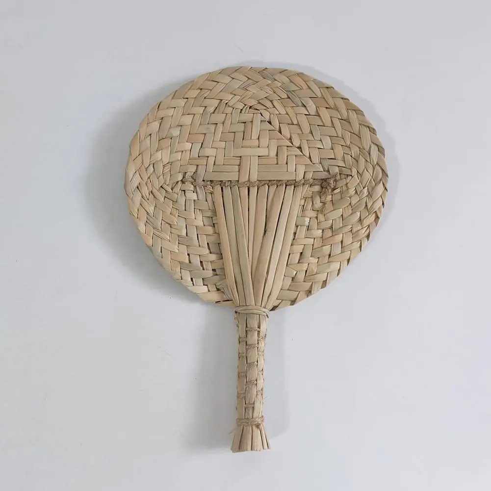 Straw Weaving Handheld Fan Elegant Handmade Bamboo Raffia Hand Fans Chinese Style Palm Leaf Fans for Summer Wedding Party