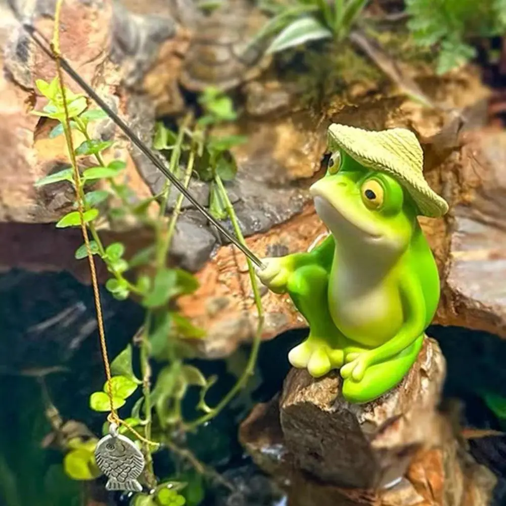 Realistic Panda Figurine for Fish Tank Resin Fishing Frog Panda Figurines for Garden Pond Decoration Mini Pond for Outdoor
