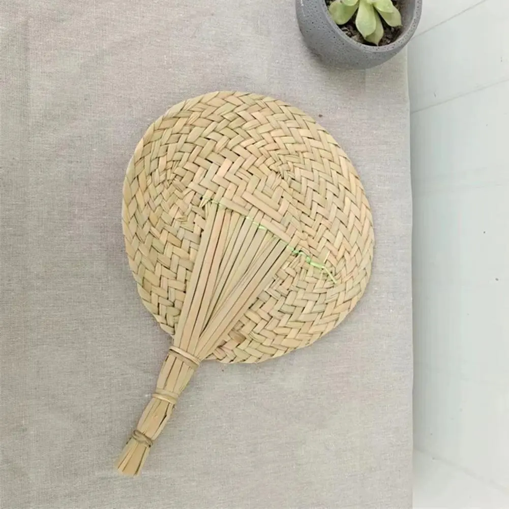 Straw Weaving Handheld Fan Elegant Handmade Bamboo Raffia Hand Fans Chinese Style Palm Leaf Fans for Summer Wedding Party