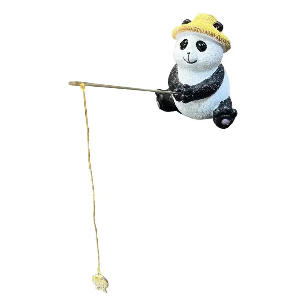 Realistic Panda Figurine for Fish Tank Resin Fishing Frog Panda Figurines for Garden Pond Decoration Mini Pond for Outdoor