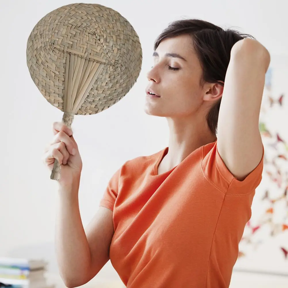 Straw Weaving Handheld Fan Elegant Handmade Bamboo Raffia Hand Fans Chinese Style Palm Leaf Fans for Summer Wedding Party