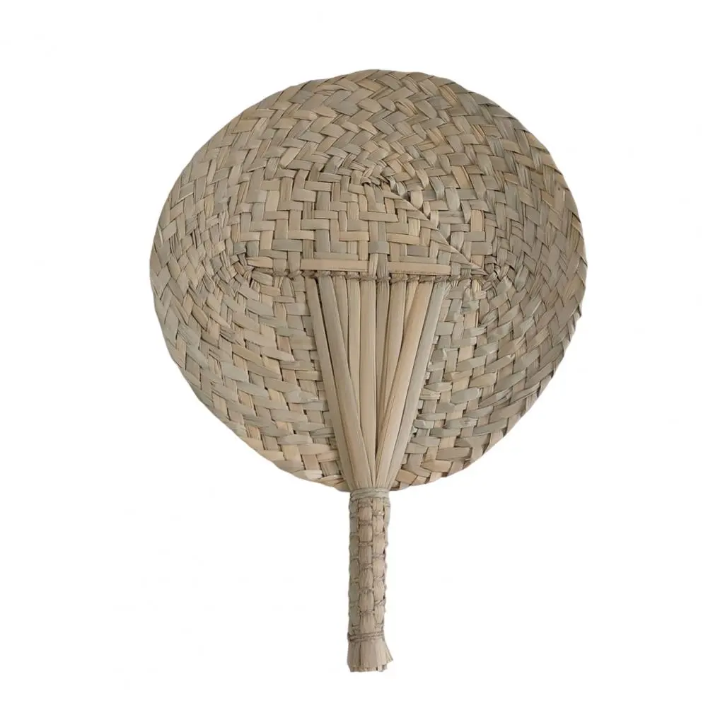 Straw Weaving Handheld Fan Elegant Handmade Bamboo Raffia Hand Fans Chinese Style Palm Leaf Fans for Summer Wedding Party