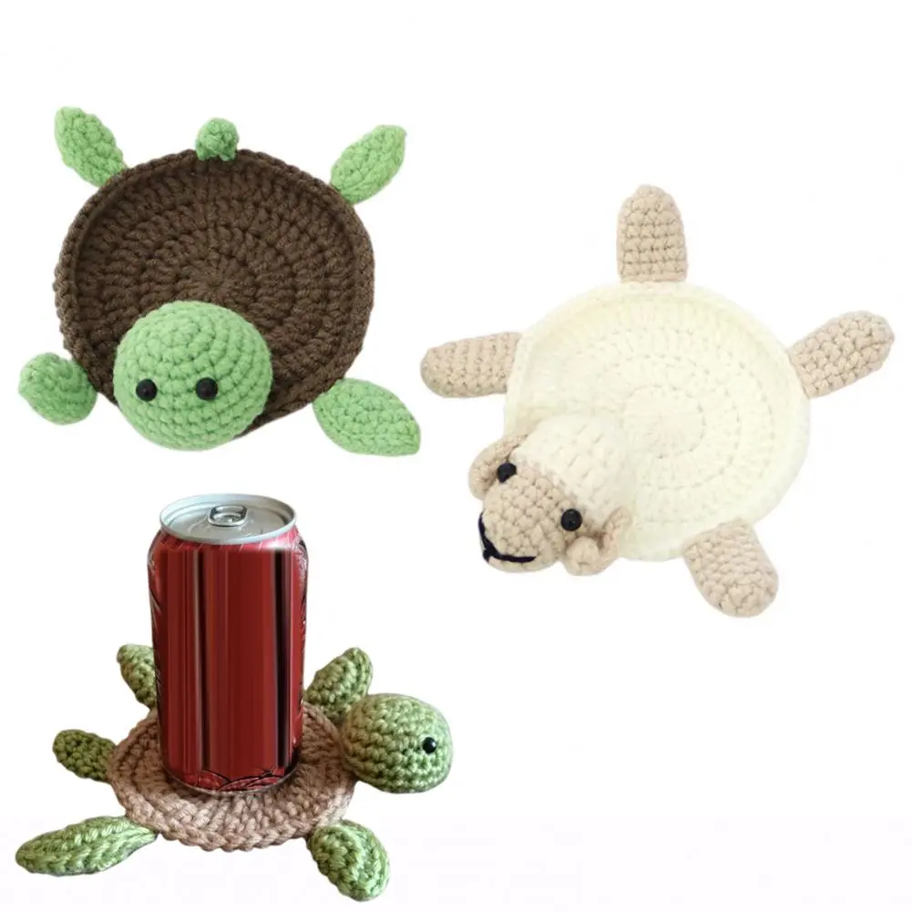 Anti-slip Coaster Pads Adorable Knitted Turtle Coaster Set Cute Cartoon Sheep Tortoise Cup Mats Heat-resistant Table for Kitchen