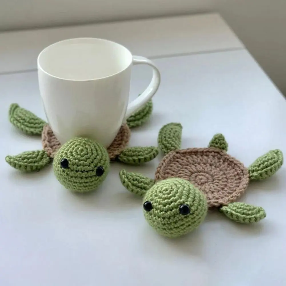 Anti-slip Coaster Pads Adorable Knitted Turtle Coaster Set Cute Cartoon Sheep Tortoise Cup Mats Heat-resistant Table for Kitchen