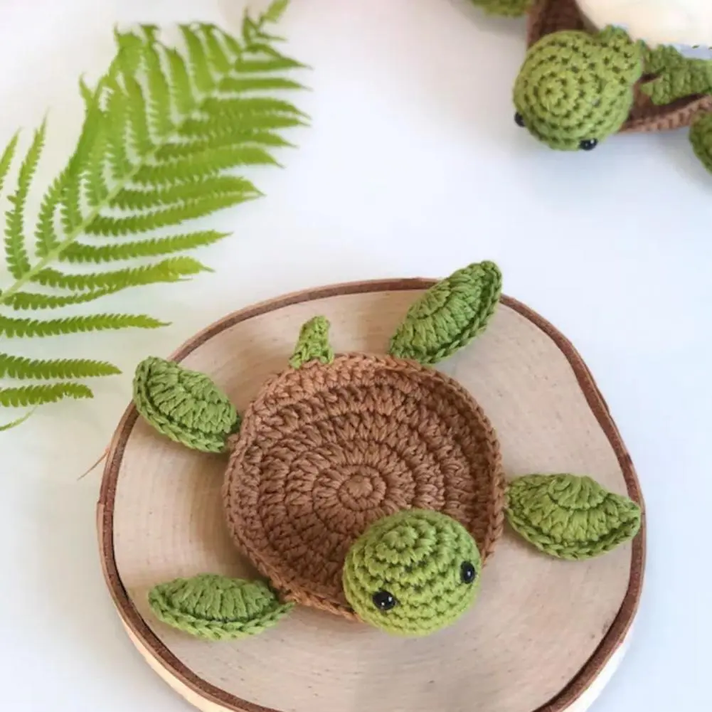 Anti-slip Coaster Pads Adorable Knitted Turtle Coaster Set Cute Cartoon Sheep Tortoise Cup Mats Heat-resistant Table for Kitchen