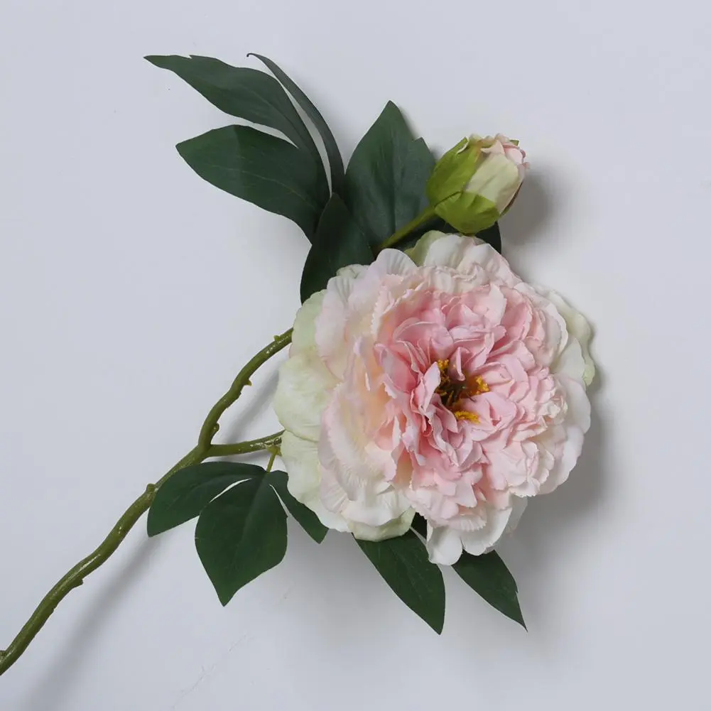 Peony Flower Realistic Artificial Peony with Green Leaves 2 Head Silk Flower for Home Office Decor Indoor Outdoor Faux Bloom