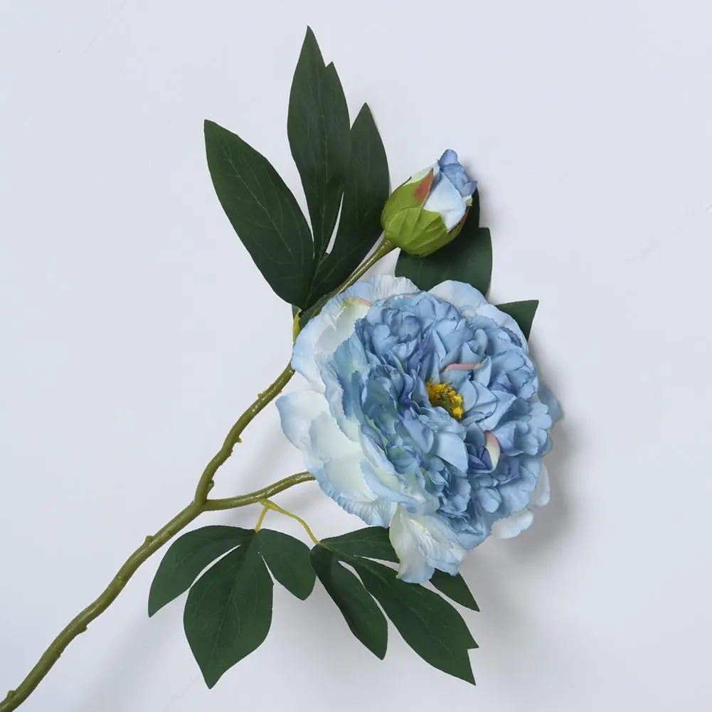 Peony Flower Realistic Artificial Peony with Green Leaves 2 Head Silk Flower for Home Office Decor Indoor Outdoor Faux Bloom