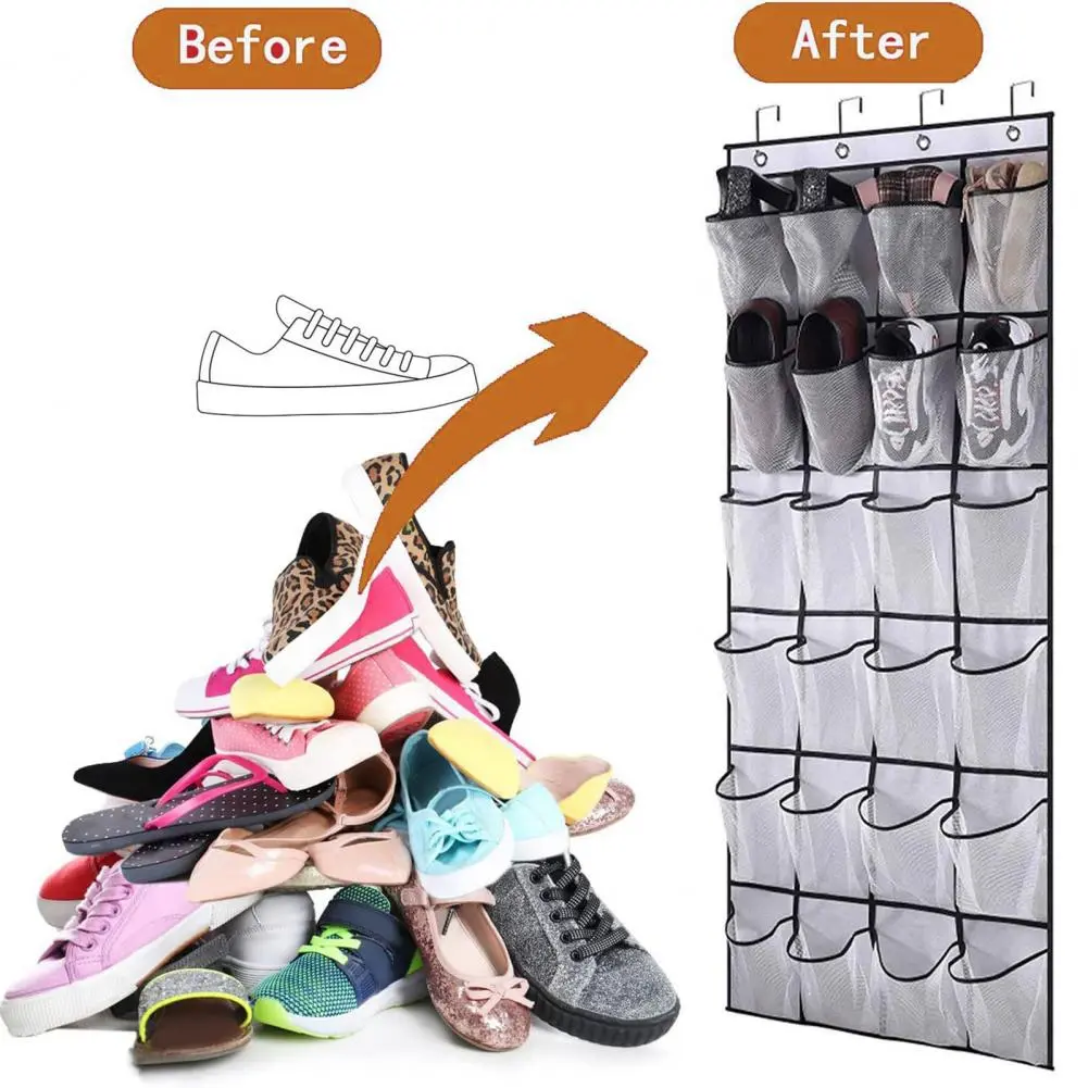 Washable Shoe Rack Multi-layer Shoe Rack Storage Bag with Transparent Grids Hand-washable Organizer for Shoes Oxford for 12/24