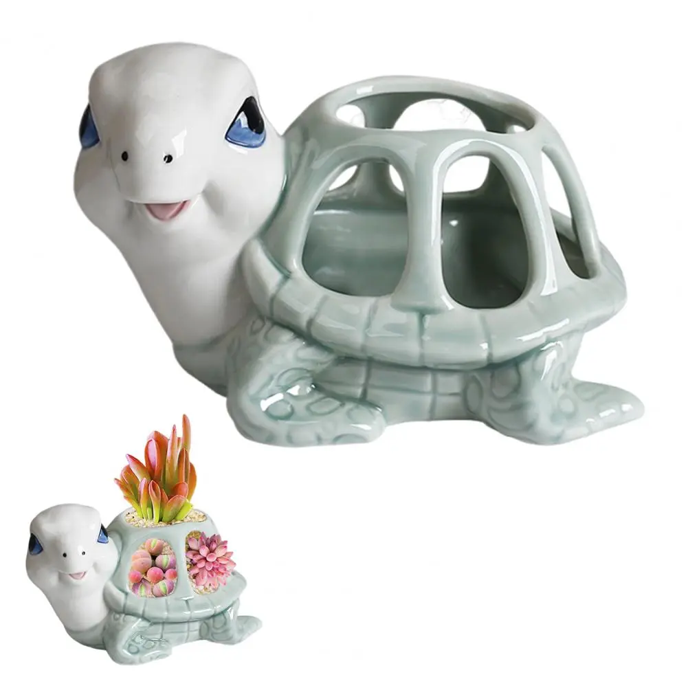 Turtle Shaped Flower Pot Ceramic Turtle Planter with Drainage Hole for Indoor/outdoor Use Cute Decor for Herbs Cactus S Drainage