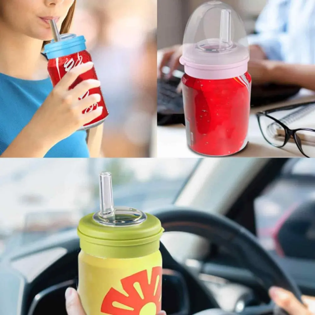 Soda Stopper Leak-proof Reusable Soda Lids with Straw Bpa-free Silicone Covers for Beverage Cans Tight Seal Topper for Pop Cans