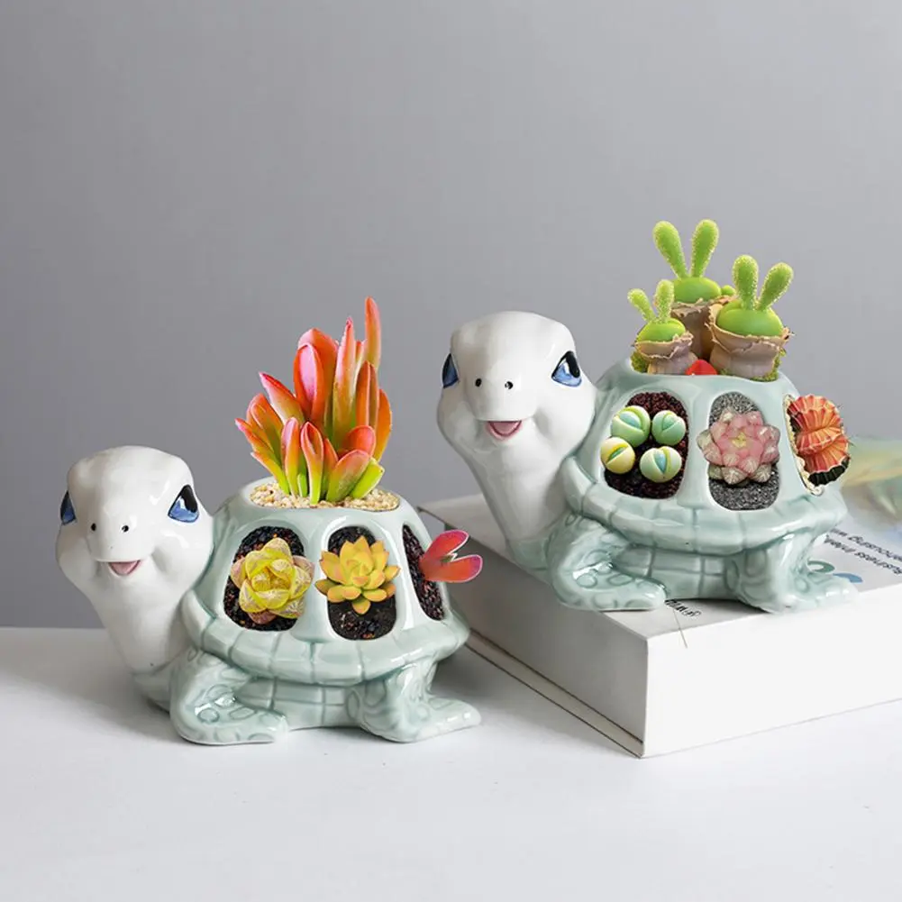 Turtle Shaped Flower Pot Ceramic Turtle Planter with Drainage Hole for Indoor/outdoor Use Cute Decor for Herbs Cactus S Drainage
