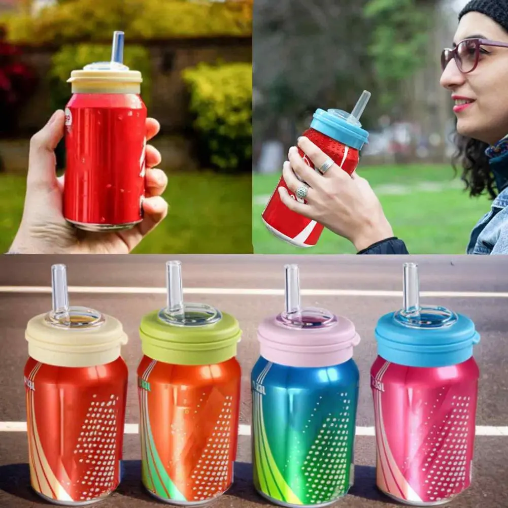 Soda Stopper Leak-proof Reusable Soda Lids with Straw Bpa-free Silicone Covers for Beverage Cans Tight Seal Topper for Pop Cans