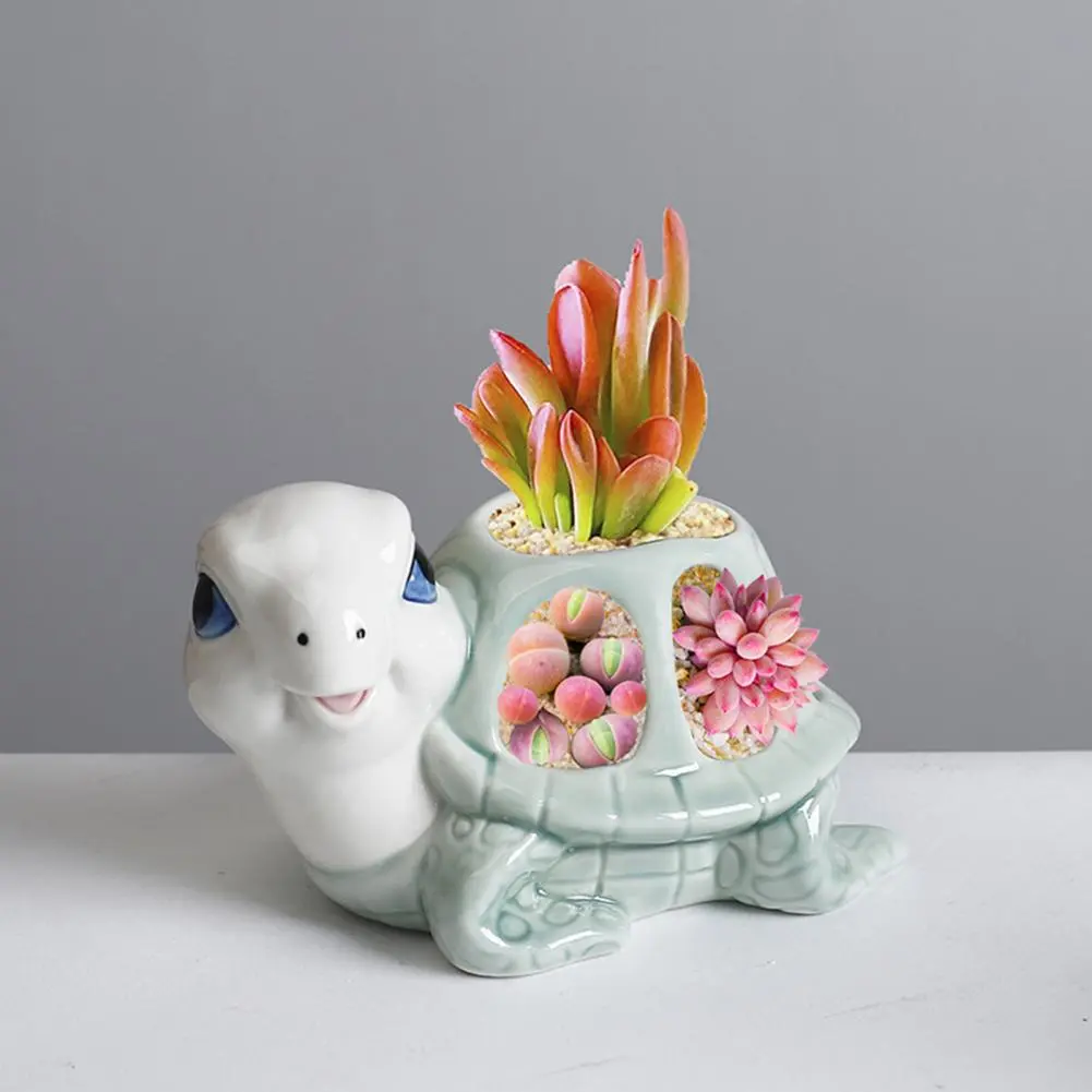 Turtle Shaped Flower Pot Ceramic Turtle Planter with Drainage Hole for Indoor/outdoor Use Cute Decor for Herbs Cactus S Drainage