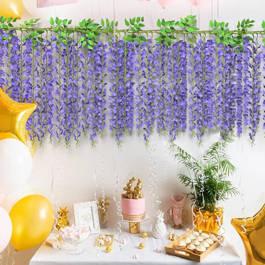 Realistic Fake Plants Artificial Wisteria Flowers Vine Garland Wedding Arch Wall Decor Faux Weeping Plant for Ivy for Garden