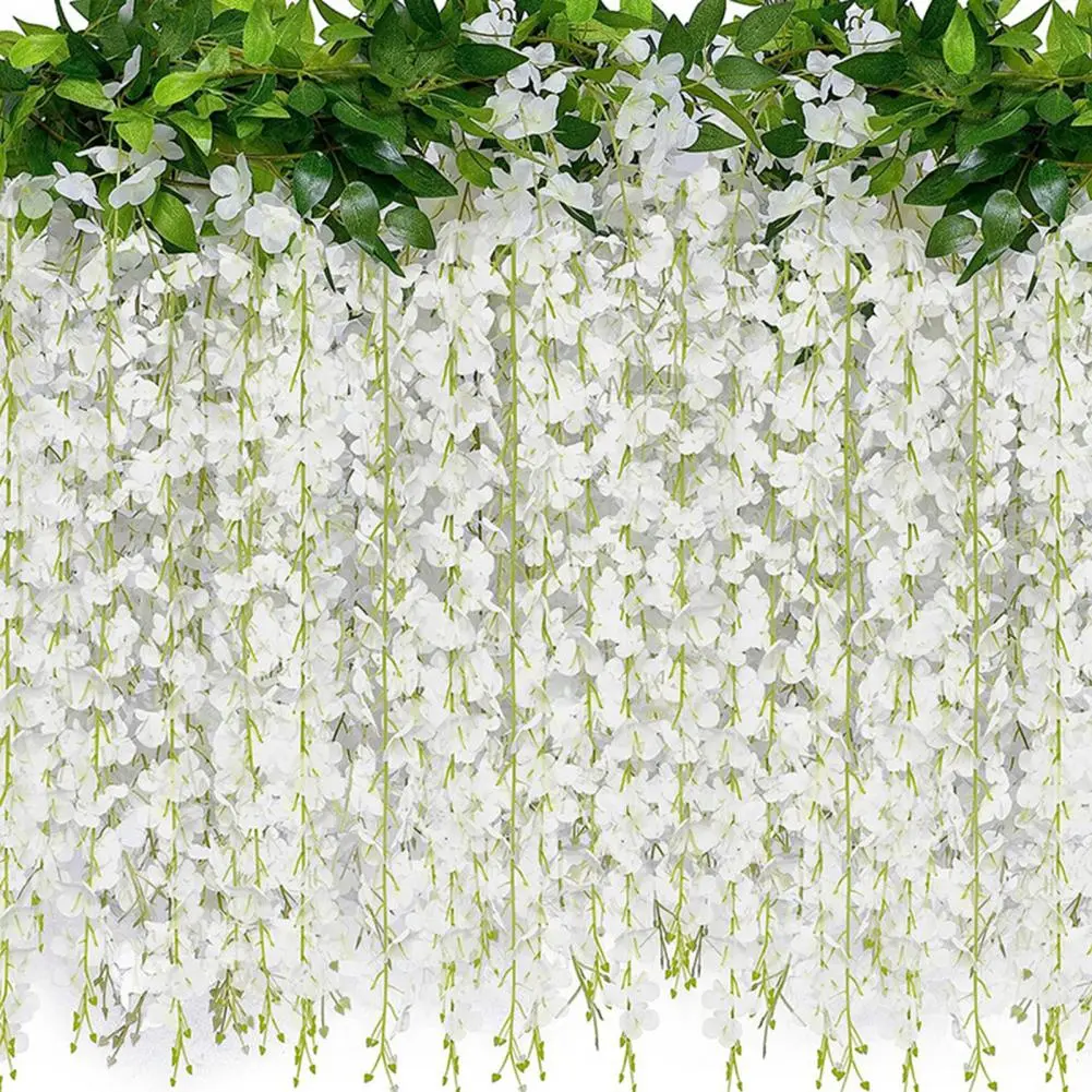 Realistic Fake Plants Artificial Wisteria Flowers Vine Garland Wedding Arch Wall Decor Faux Weeping Plant for Ivy for Garden