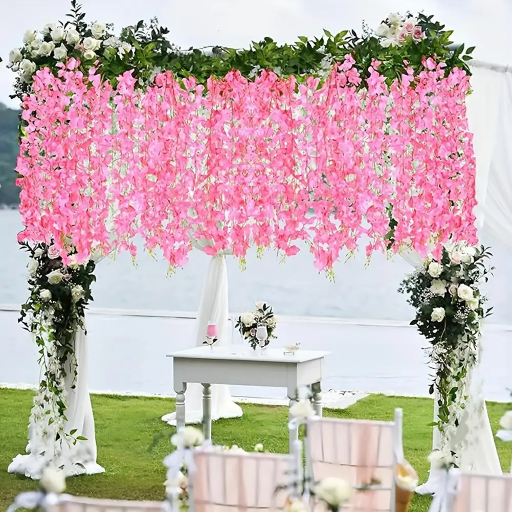 Realistic Fake Plants Artificial Wisteria Flowers Vine Garland Wedding Arch Wall Decor Faux Weeping Plant for Ivy for Garden