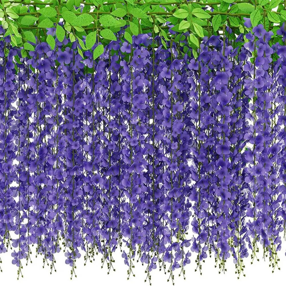 Realistic Fake Plants Artificial Wisteria Flowers Vine Garland Wedding Arch Wall Decor Faux Weeping Plant for Ivy for Garden