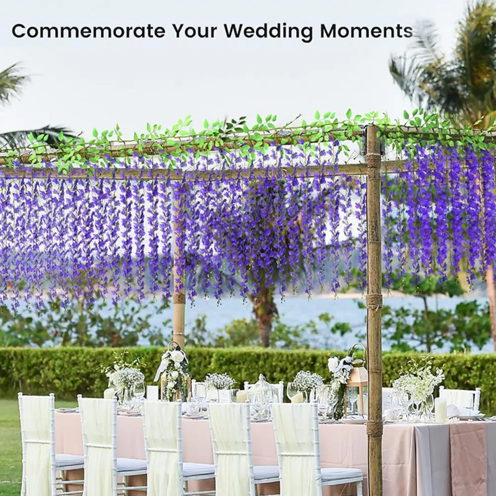 Realistic Fake Plants Artificial Wisteria Flowers Vine Garland Wedding Arch Wall Decor Faux Weeping Plant for Ivy for Garden