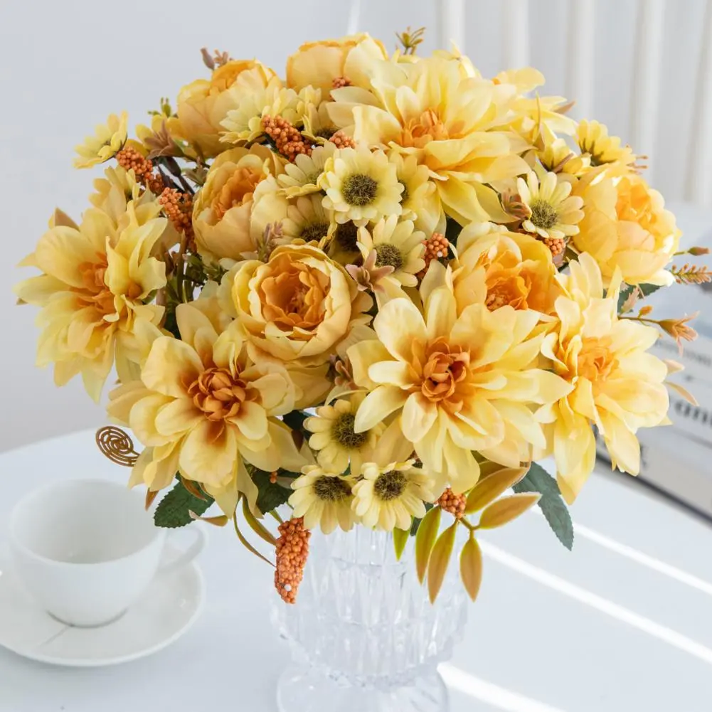 Artificial Dahlia Bouquet Realistic Faux Silk Dahlia Rose Bundle for Home Wedding Decoration Artificial Flowers for Flower