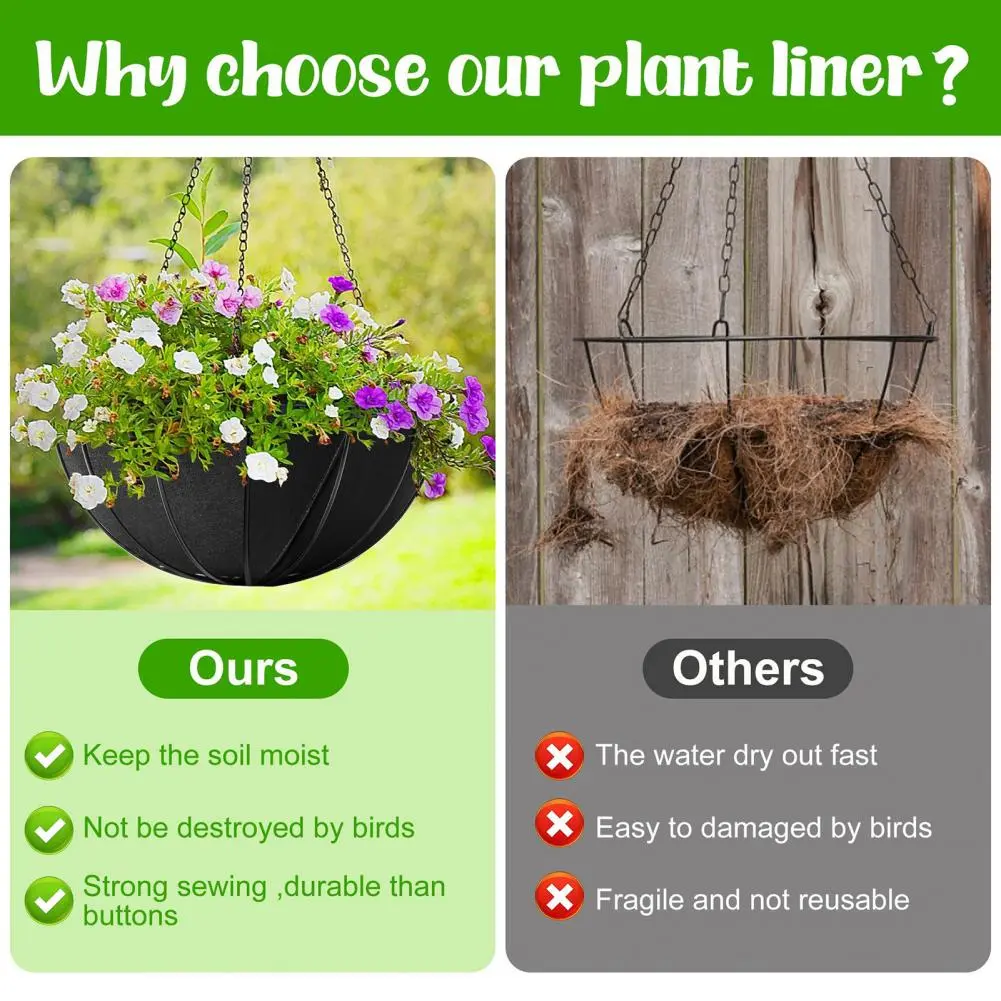 Durable Felt Fabric Planter Insert Felt Flower Pot Liner Replacement for Hanging Baskets Outdoor Plant Basket Insert for Plants