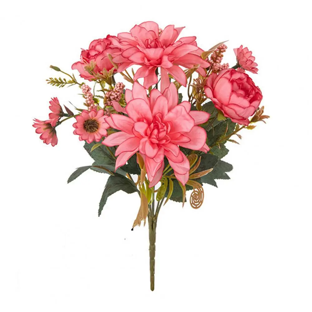 Artificial Dahlia Bouquet Realistic Faux Silk Dahlia Rose Bundle for Home Wedding Decoration Artificial Flowers for Flower