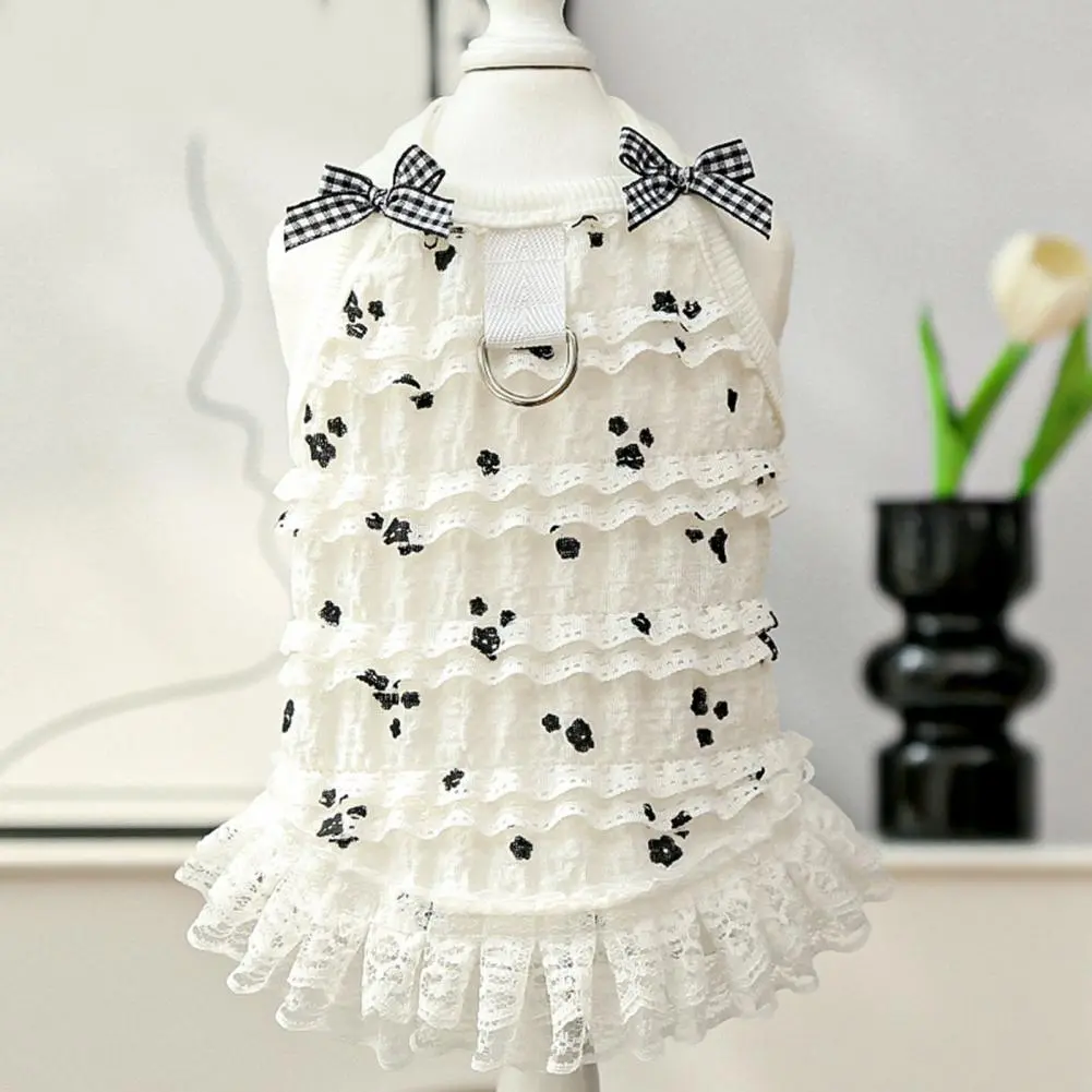 Dog Dress with Elastic Shoulder Straps Summer Princess Ruffle Trim Flower Print Cute Pet for Small