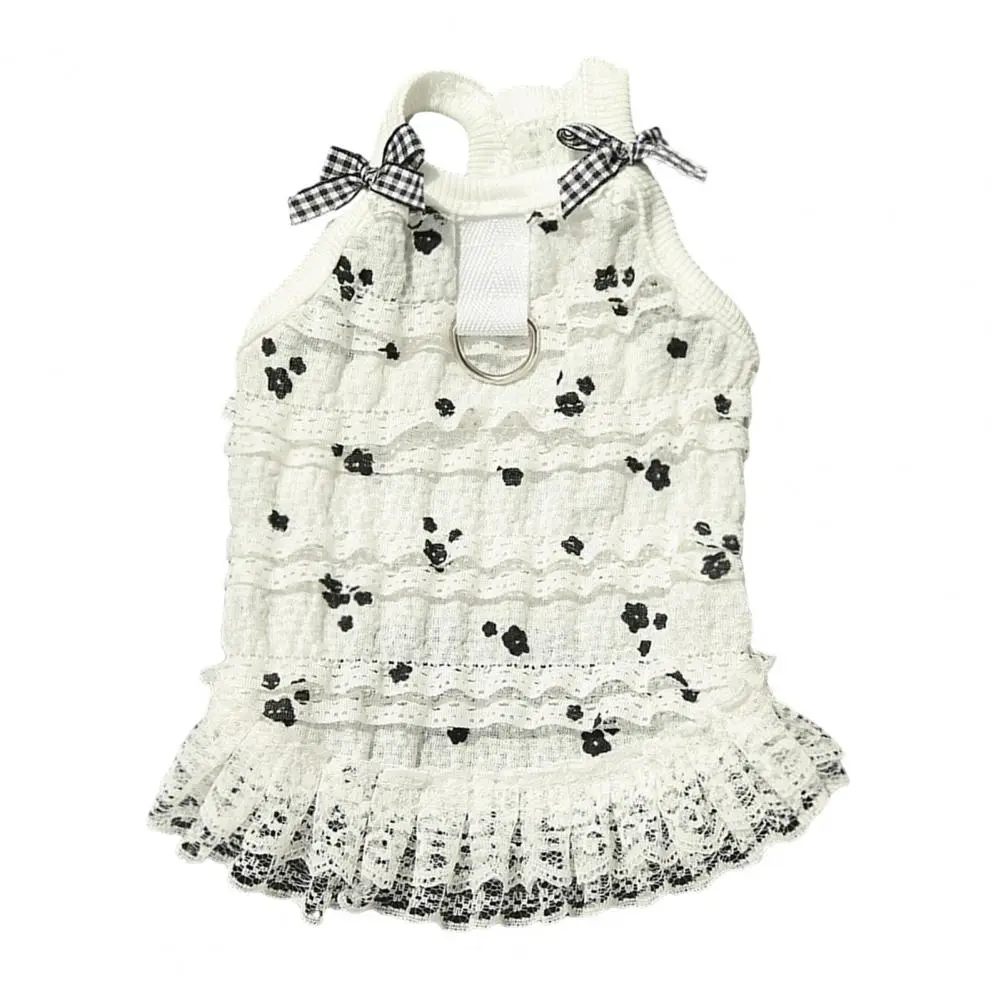Dog Dress with Elastic Shoulder Straps Summer Princess Ruffle Trim Flower Print Cute Pet for Small