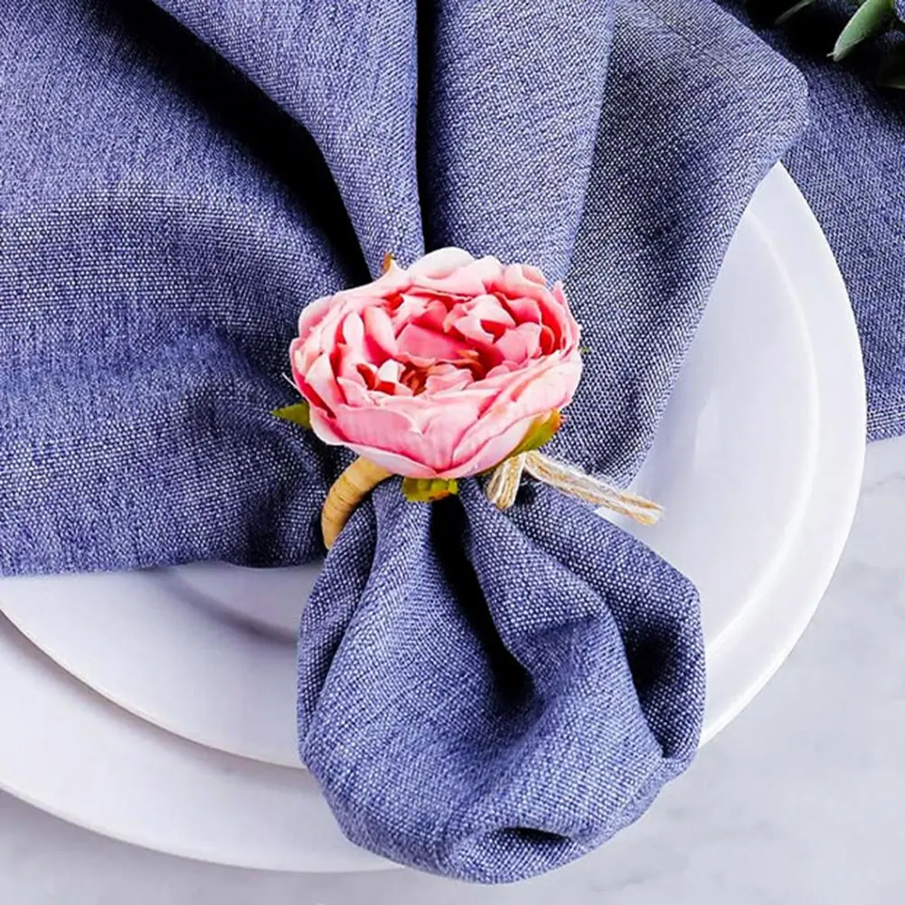 Chic Napkin Ring Holders Handmade Rose Napkin Rings with Bow Tie for Valentine's Day Wedding Parties Rustic Dinner for Dinners