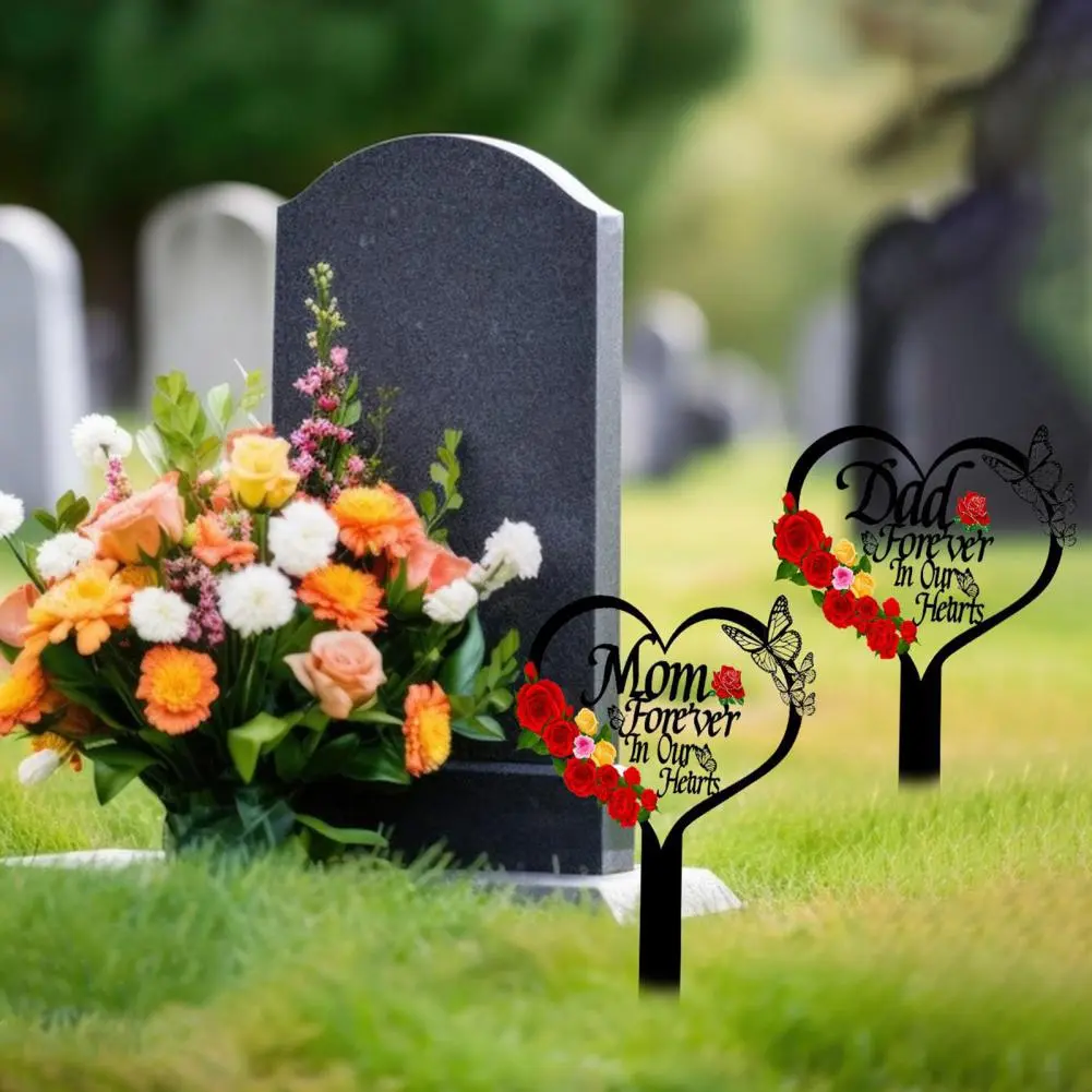 Commemorative Garden Plaque Heart Shape Plaque Stake Set for Graves Weatherproof Metal Tribute Marker with for Loss for Parents