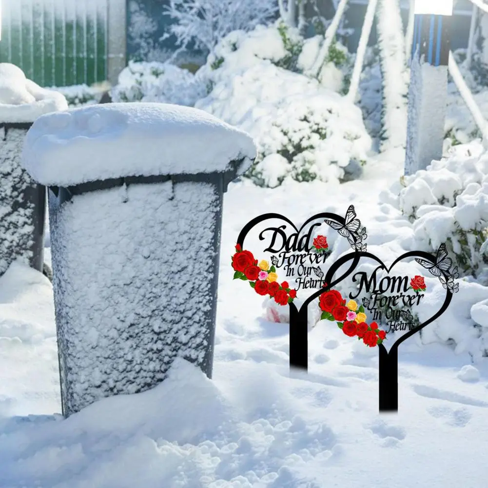 Commemorative Garden Plaque Heart Shape Plaque Stake Set for Graves Weatherproof Metal Tribute Marker with for Loss for Parents