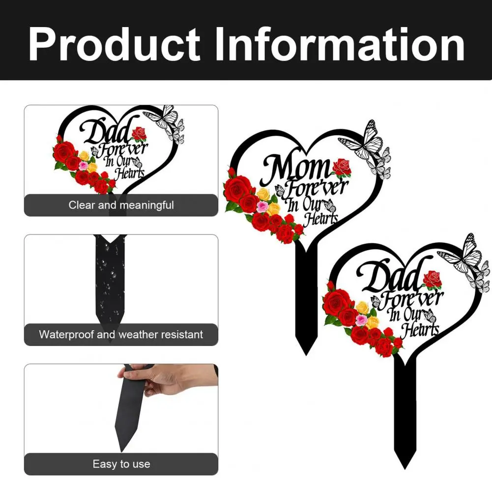 Commemorative Garden Plaque Heart Shape Plaque Stake Set for Graves Weatherproof Metal Tribute Marker with for Loss for Parents