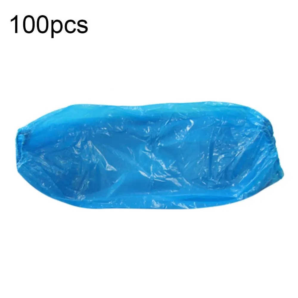 100 Pcs Protective Waterproof Disposable Plastic Arm Sleeves Covers Oversleeves Oil-Proof With Elastic Wrist Kitchen Restaurant