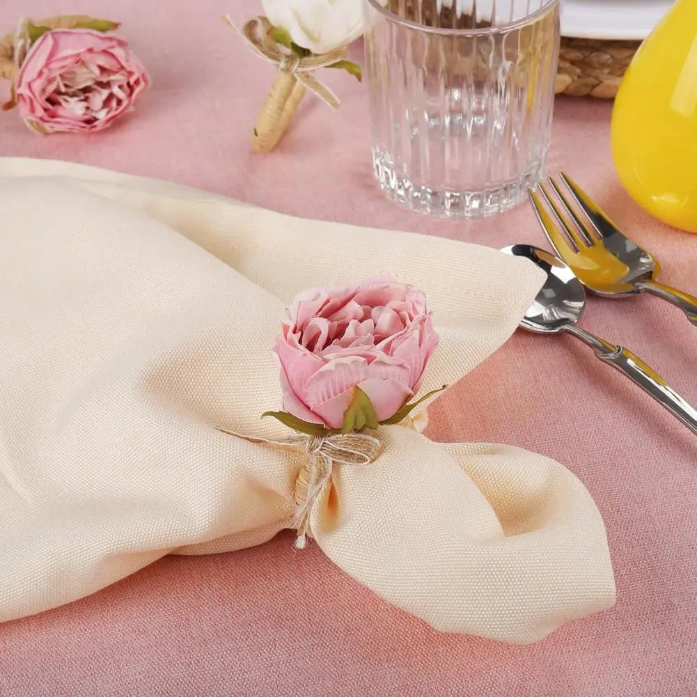 Chic Napkin Ring Holders Handmade Rose Napkin Rings with Bow Tie for Valentine's Day Wedding Parties Rustic Dinner for Dinners